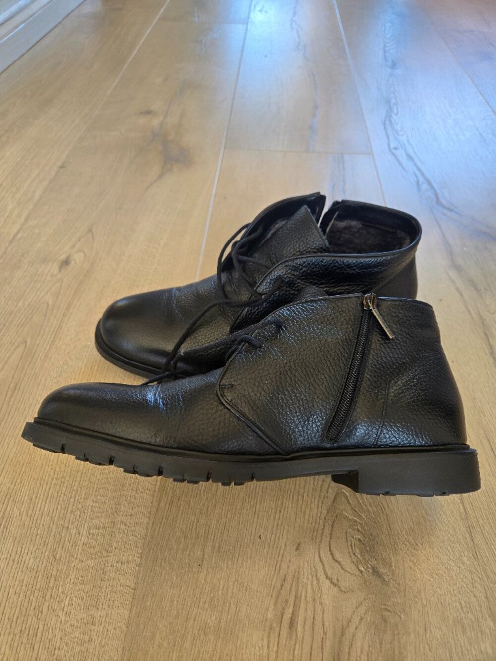 Luigi Traini Men Black Leather Real Fur Lace Zip  Boots Made in Italy 42\US 9